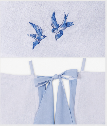 Something Blue - Love Birds Tie back Linen Top