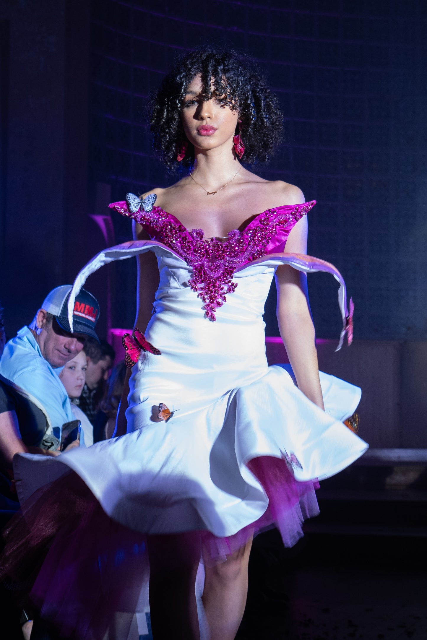 "Blossom" 3D bendable petal design-beaded bodice, flutter skirt, tulle detailed stretch taffeta cocktail or costume dress